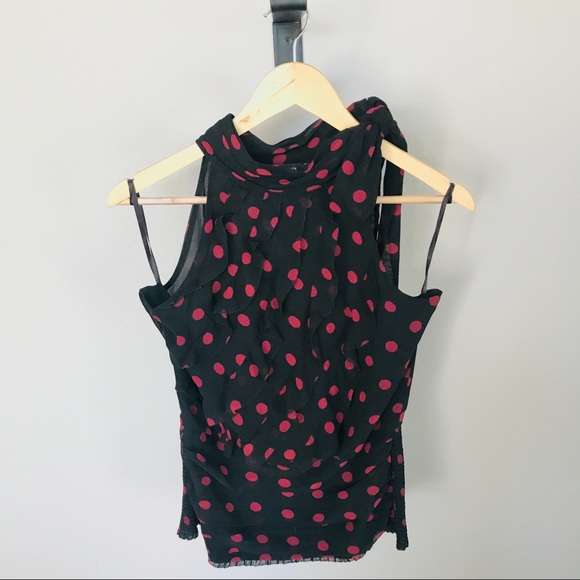 NWOT WHBM Polka Dot Tie Neck Ruffle Top - Picture 6 of 7